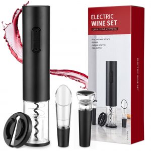 Electric Wine Opener Set (4 Piece Kit, Black), Includes eOpener, Vacuum Stopper, Pourer Spout & Foil Cutter by VinFlow5