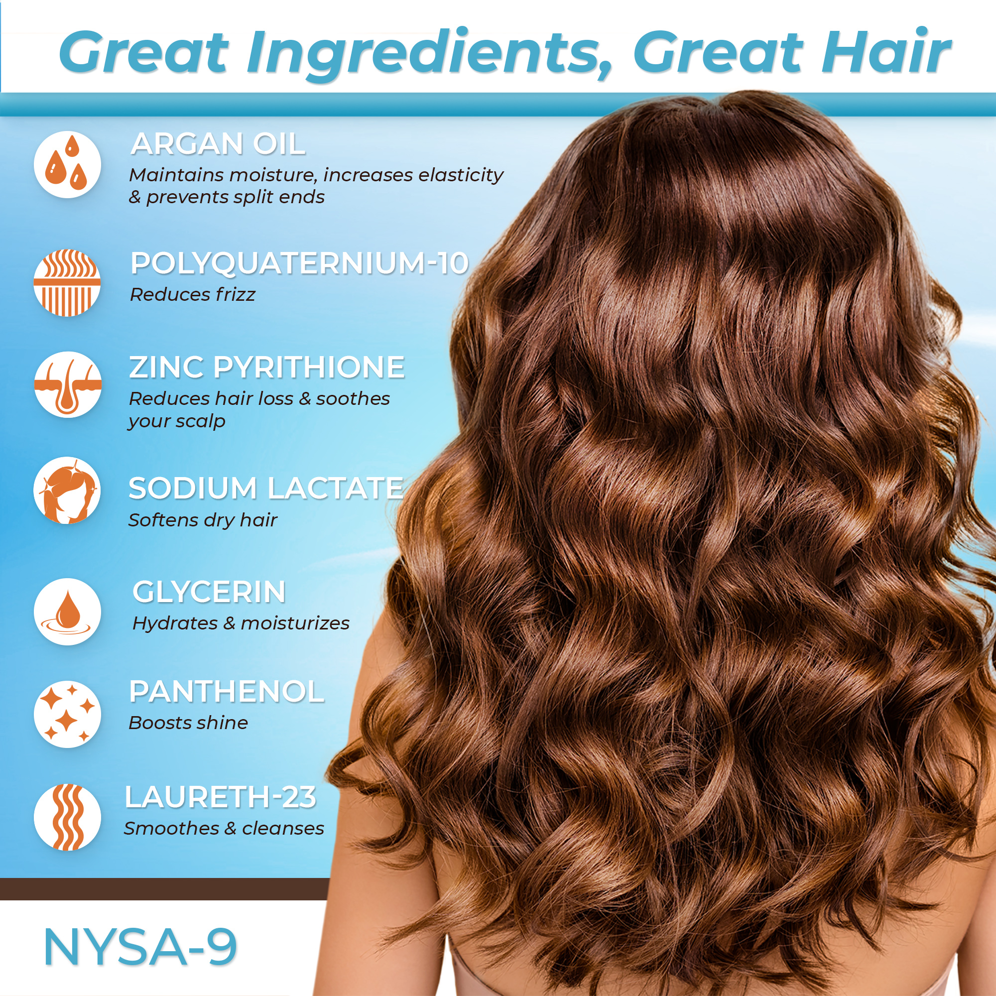 Nysa-9 Moroccan Argan Oil Shampoo and Conditioner Set for Men & Women, Hydrating, Thickening, Anti-Frizz Shampoo & Conditioner for Fine, Curly, Dry, Damaged & Color-Treated Hair (16.9 fl oz ea) - Image 3