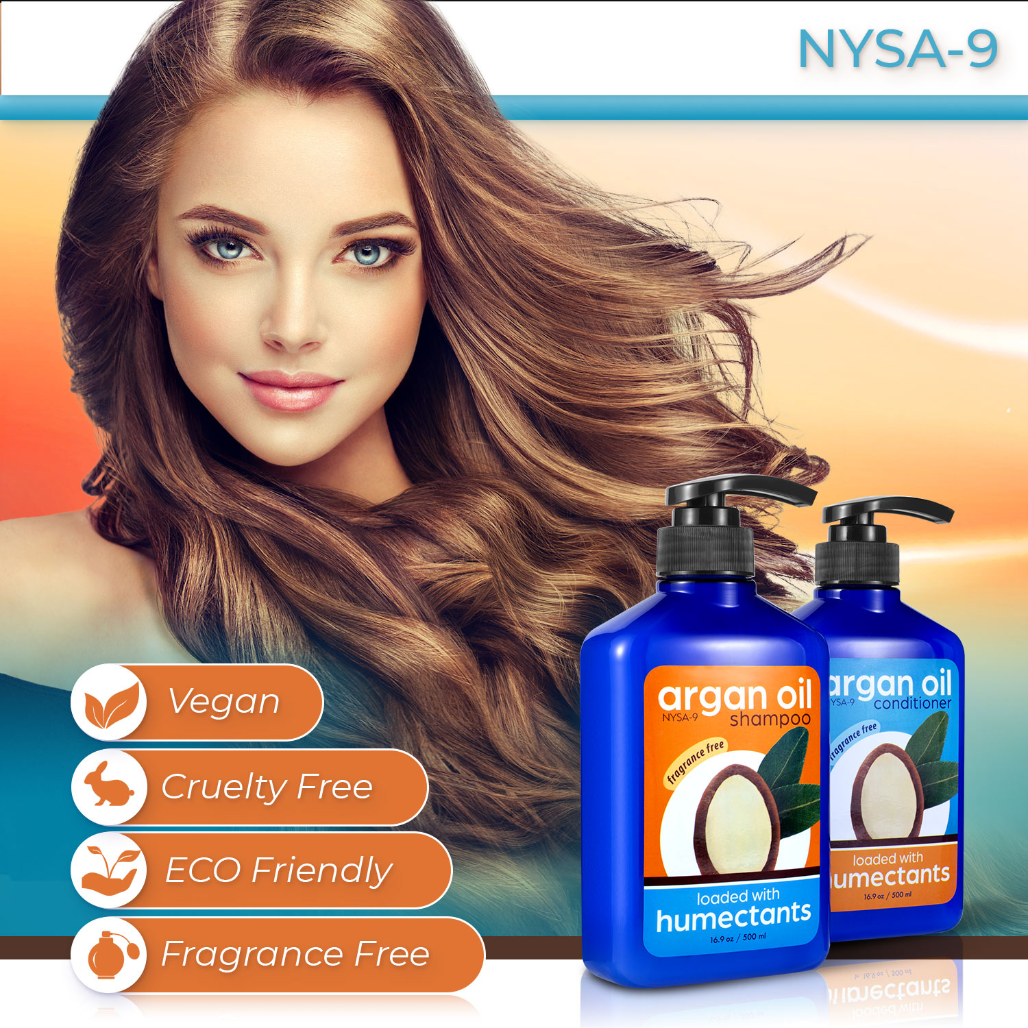 Nysa-9 Moroccan Argan Oil Shampoo and Conditioner Set for Men & Women, Hydrating, Thickening, Anti-Frizz Shampoo & Conditioner for Fine, Curly, Dry, Damaged & Color-Treated Hair (16.9 fl oz ea) - Image 5